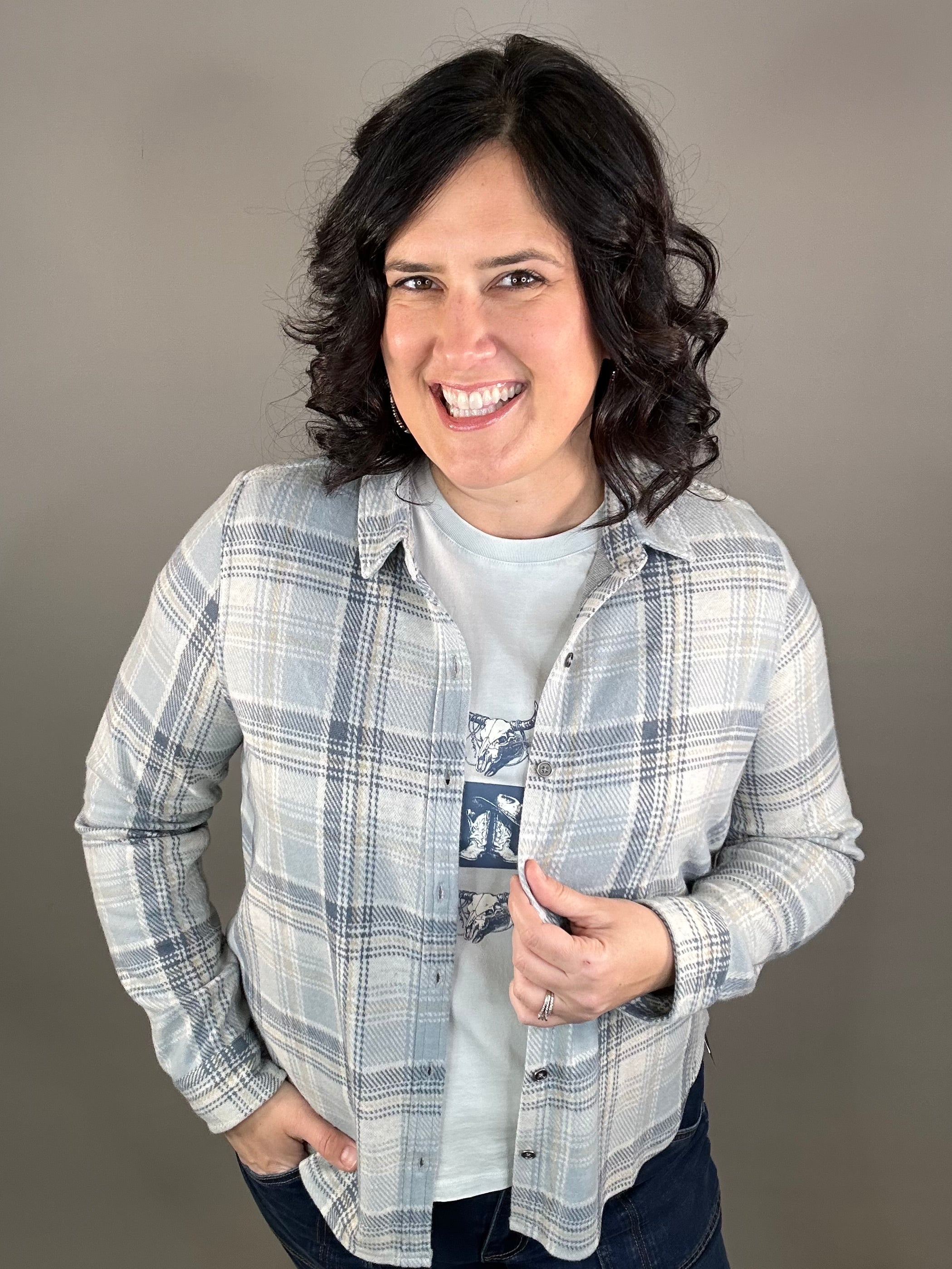 Blue/Tan Beatrice Flannel Tops - Button Ups FLAG AND ANTHEM