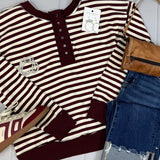 Burgundy Stripe Terry Snap Top