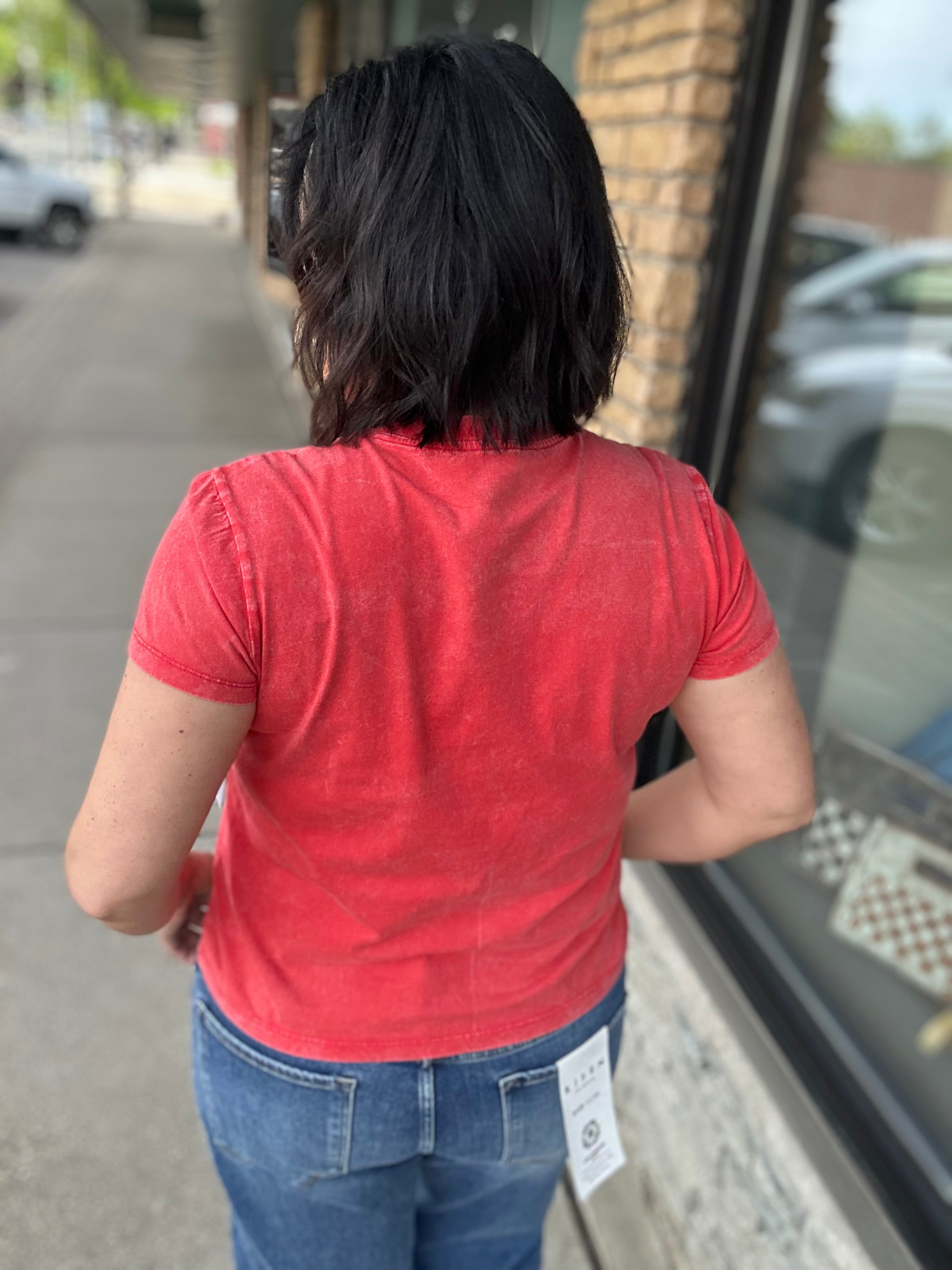 Red Mineral Wash Tee Top - Tee FLAG AND ANTHEM