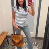 Blue/White Striped Top Piping Detail Top - Tee STACCATO