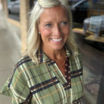 Short Sleeve Cinched Plaid Dress THML