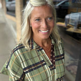 Short Sleeve Cinched Plaid Dress THML