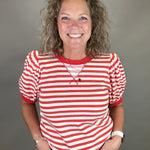 Red/Ivory Striped Puff Sleeve Top Top- Sweatshirts JODIFL