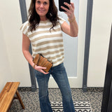 Taupe/White Striped Sweater Vest Top - Sweater WISHLIST