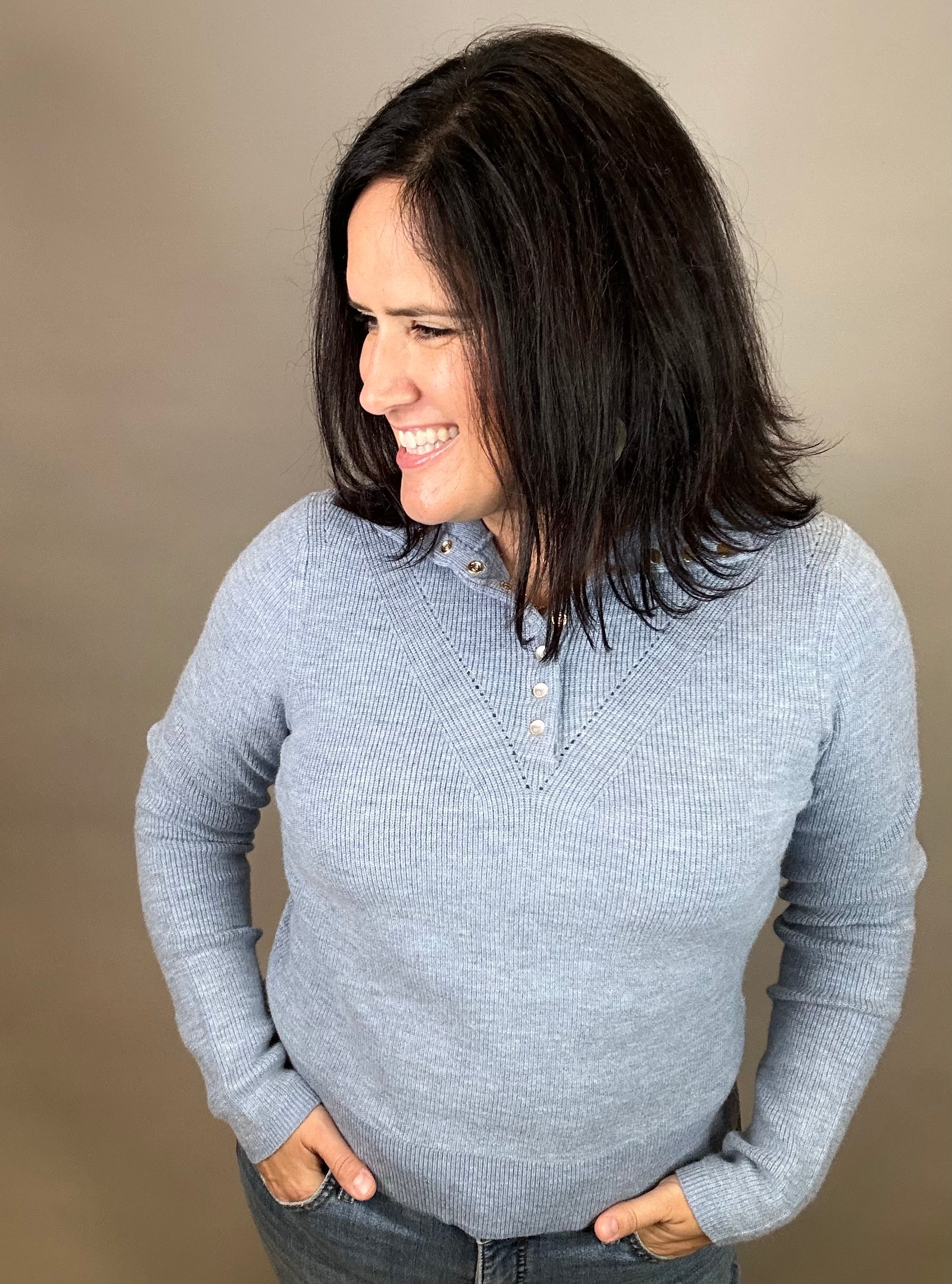 Blue Castleberry Mock Neck Sweater Top - Sweater FLAG AND ANTHEM