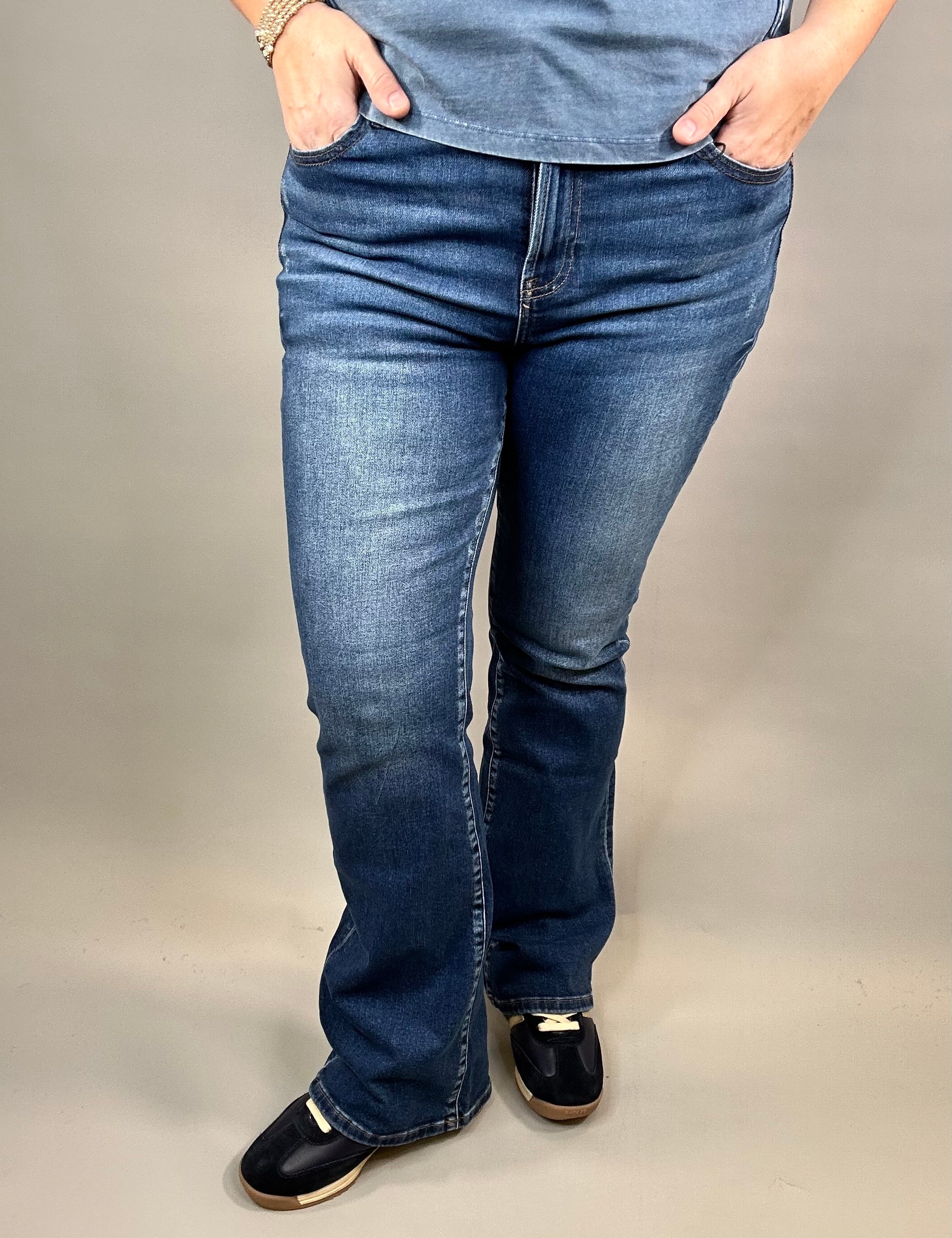 High Rise Dark Bootcut Jeans Bottom- Pants RISEN