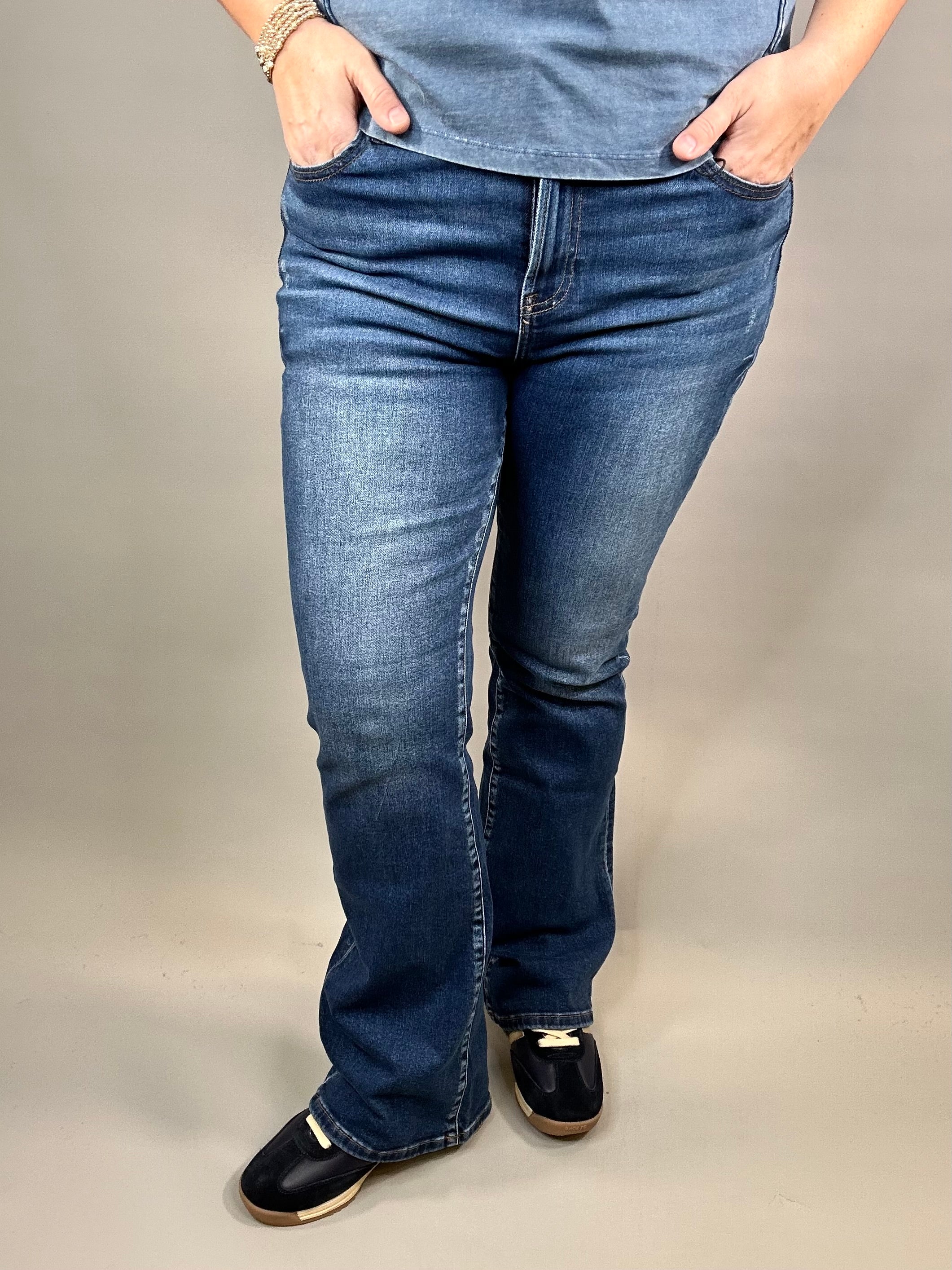 High Rise Dark Bootcut Jeans Bottom- Pants RISEN