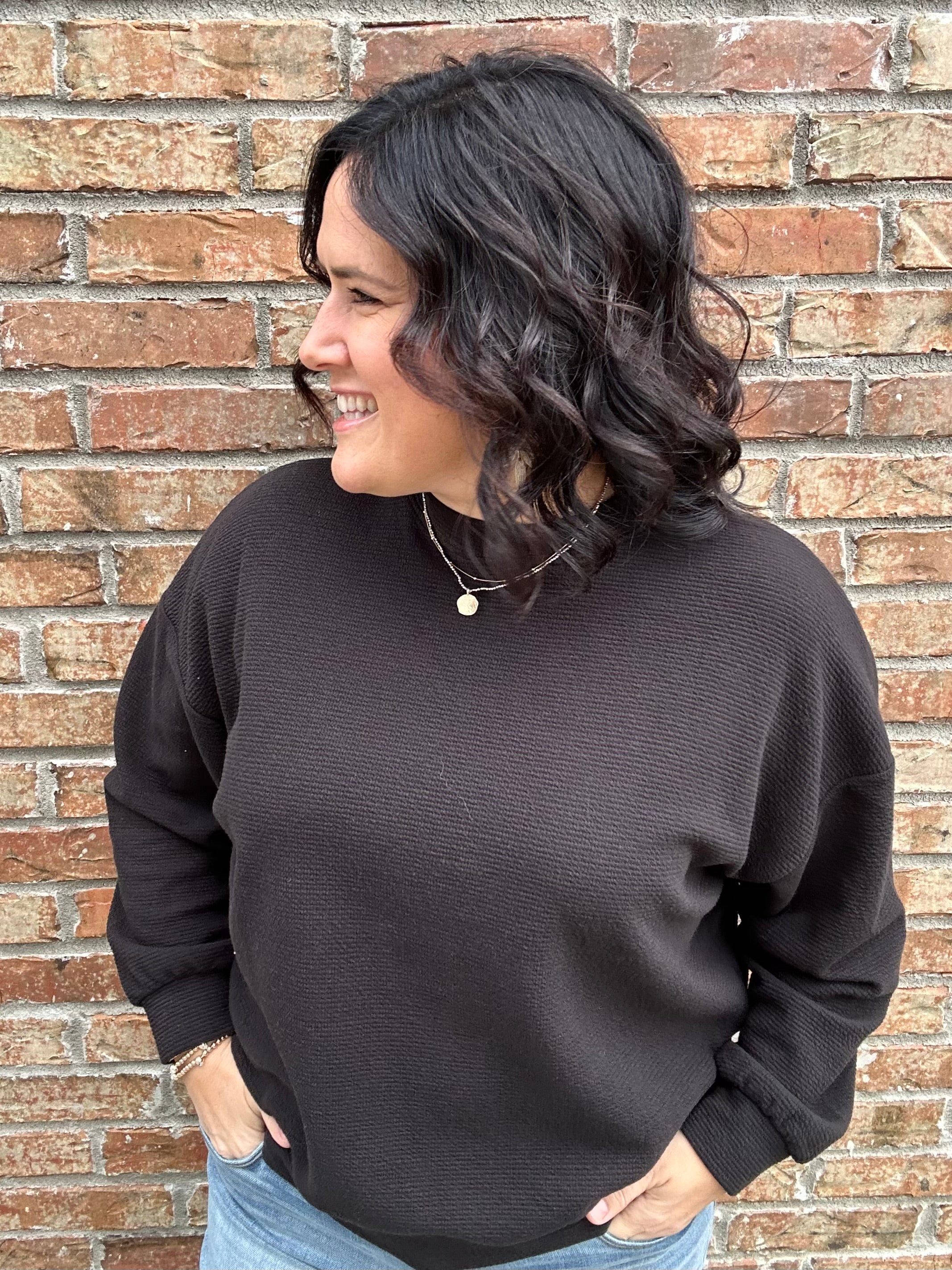 Black Cloudy Knit Long Sleeve Top Top - Sweatshirt TRES BIEN