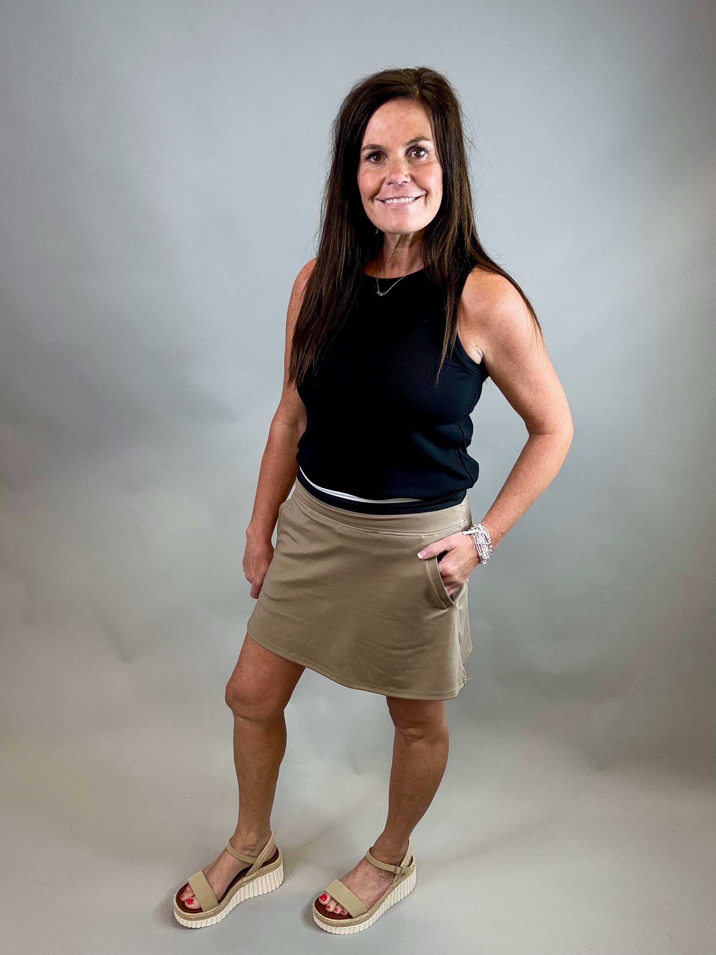 Taupe Wendy Skort Bottom- Skirt THREAD & SUPPLY