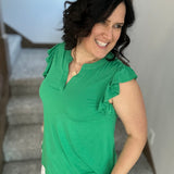 Kelly Green Flutter Sleeve Lizzy Top Tops- Blouses DEAR SCARLETT