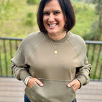 Army Green Mixed Waffle Knit Top Top - Sweatshirt TRES BIEN