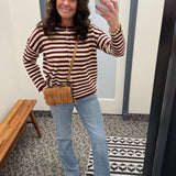 Burgundy Striped Button Cardigan