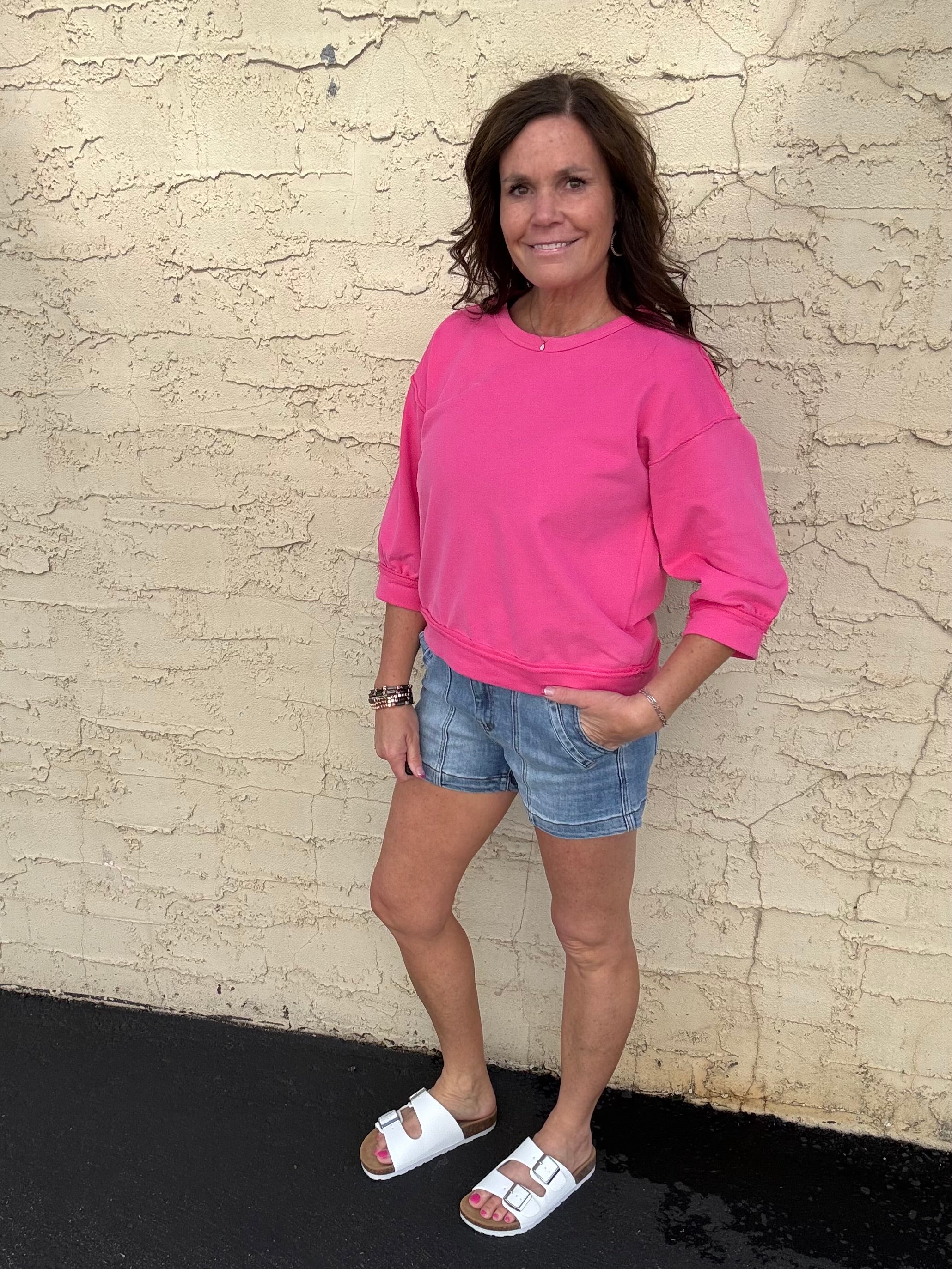 Fuschia Reverse Seam Top Top- Sweatshirt JODIFL