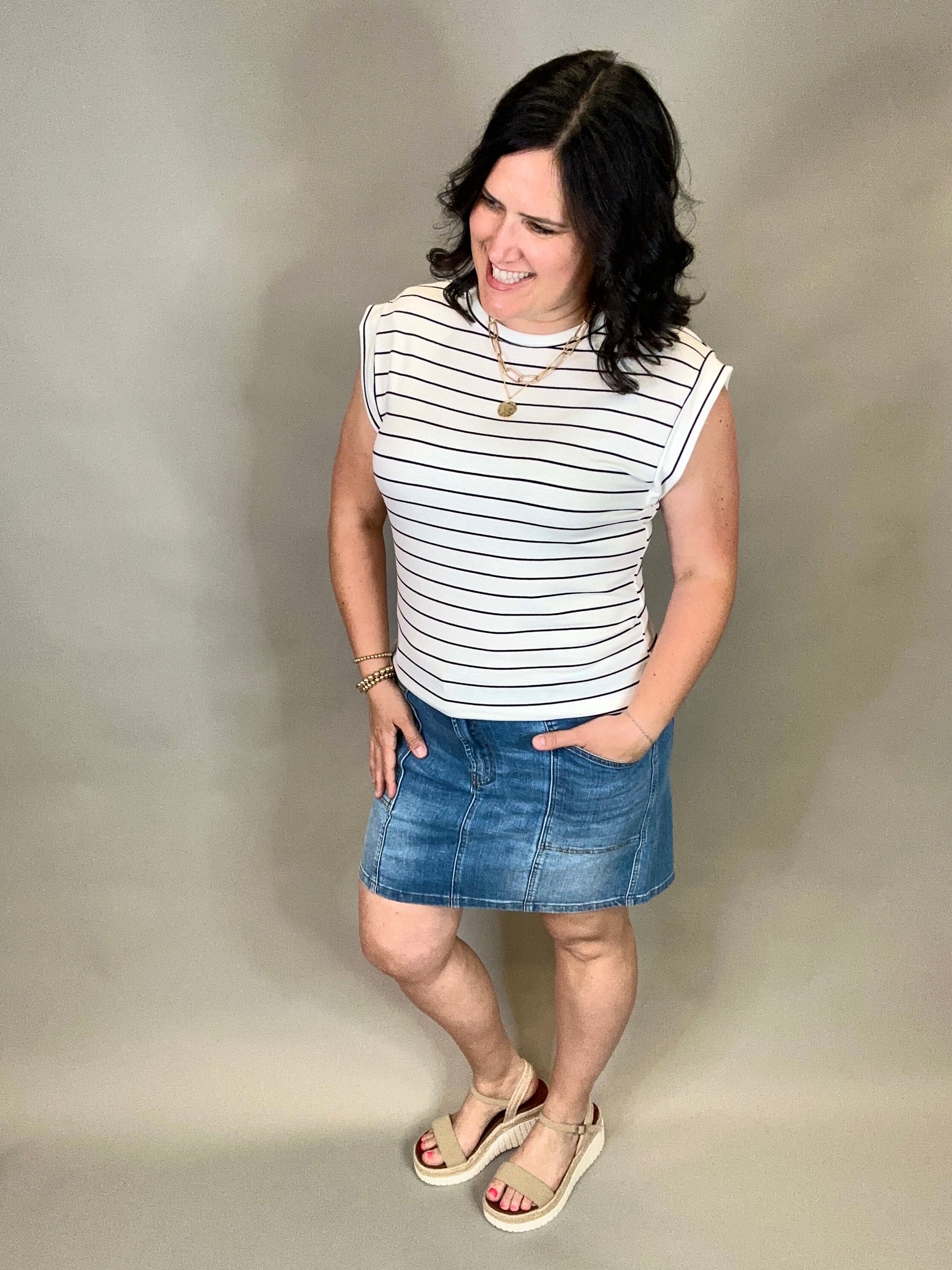 Ivory/Black Terry Stripe Top Top - Tee STACCATO