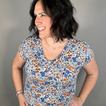 Ivory/Blue Floral Print Jersey Top Tops- Tees STACCATO