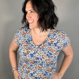 Ivory/Blue Floral Print Jersey Top Tops- Tees STACCATO