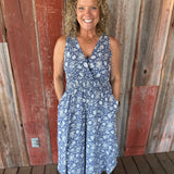 Blue Floral Print Jumper Jumpsuit COZY CO.
