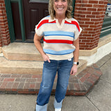 Striped Short Sleeve Knit Top