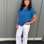 Blue Gauze Button Down Top Tops - Button Ups COZY CO.