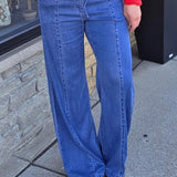 Dark Blue Wide Leg Pants Bottoms - Pants MICA DENIM