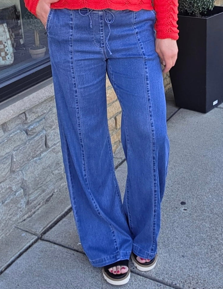 Dark Blue Wide Leg Pants Bottoms - Pants MICA DENIM
