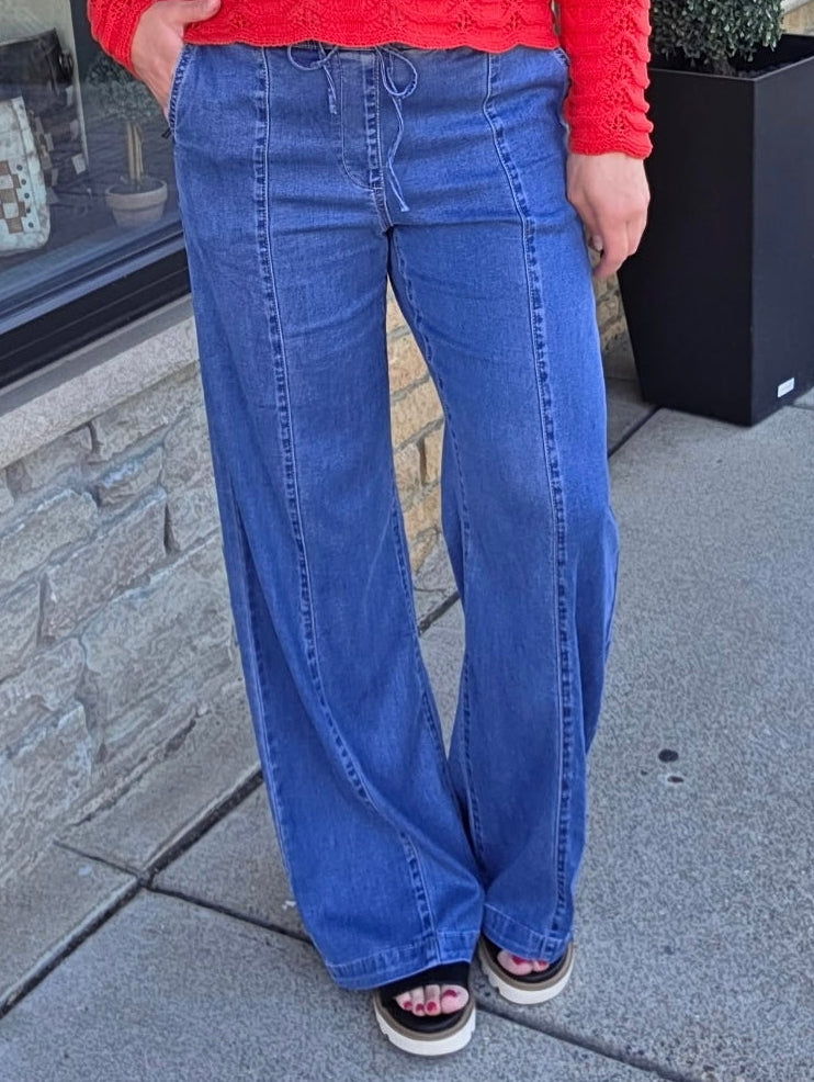 Dark Blue Wide Leg Pants Bottoms - Pants MICA DENIM