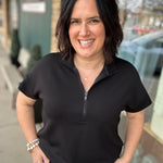Black Quarter Zip Short Sleeve Top Top - Tee RAE MODE