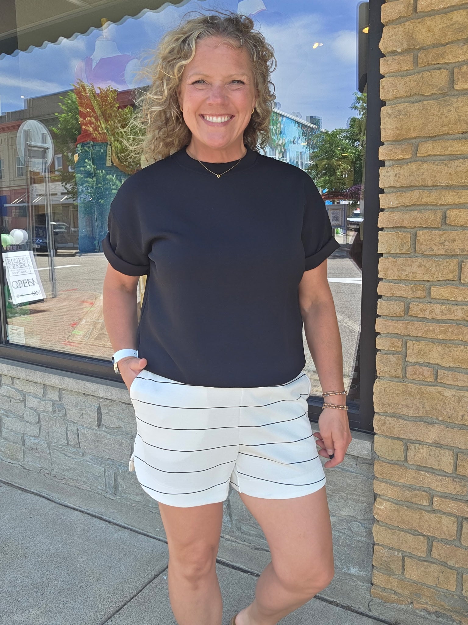 Cream & Black Stripe Short Bottoms - Shorts RAE MODE