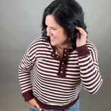 Burgundy Stripe Terry Snap Top