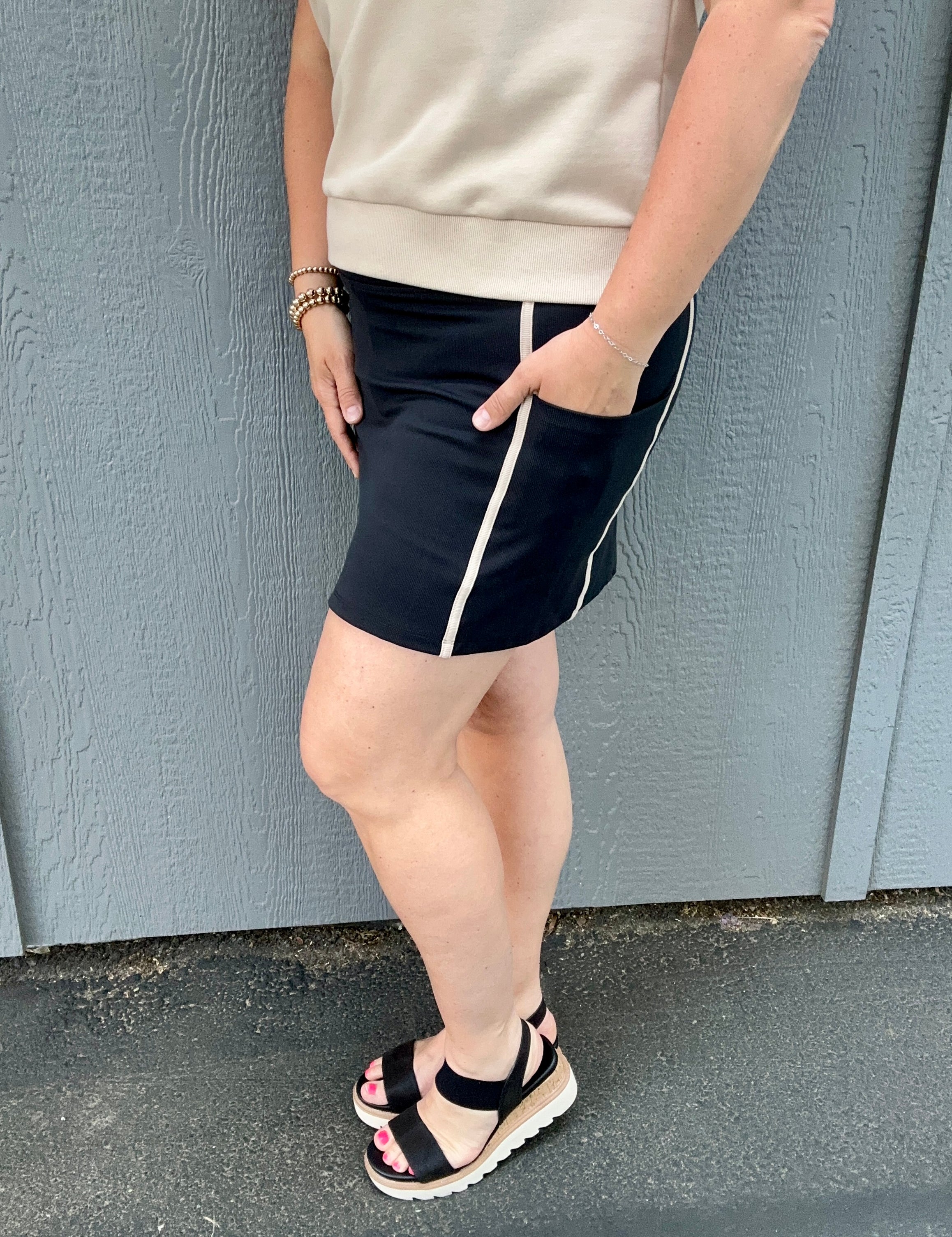 Black Oak Rib Carlton Skort Bottom- Skirt THREAD & SUPPLY