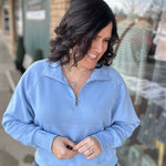 Lt. Blue Quarter Zip Sweatshirt Top - Sweatshirt PANACHE