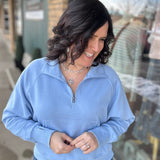Lt. Blue Quarter Zip Sweatshirt Top - Sweatshirt PANACHE