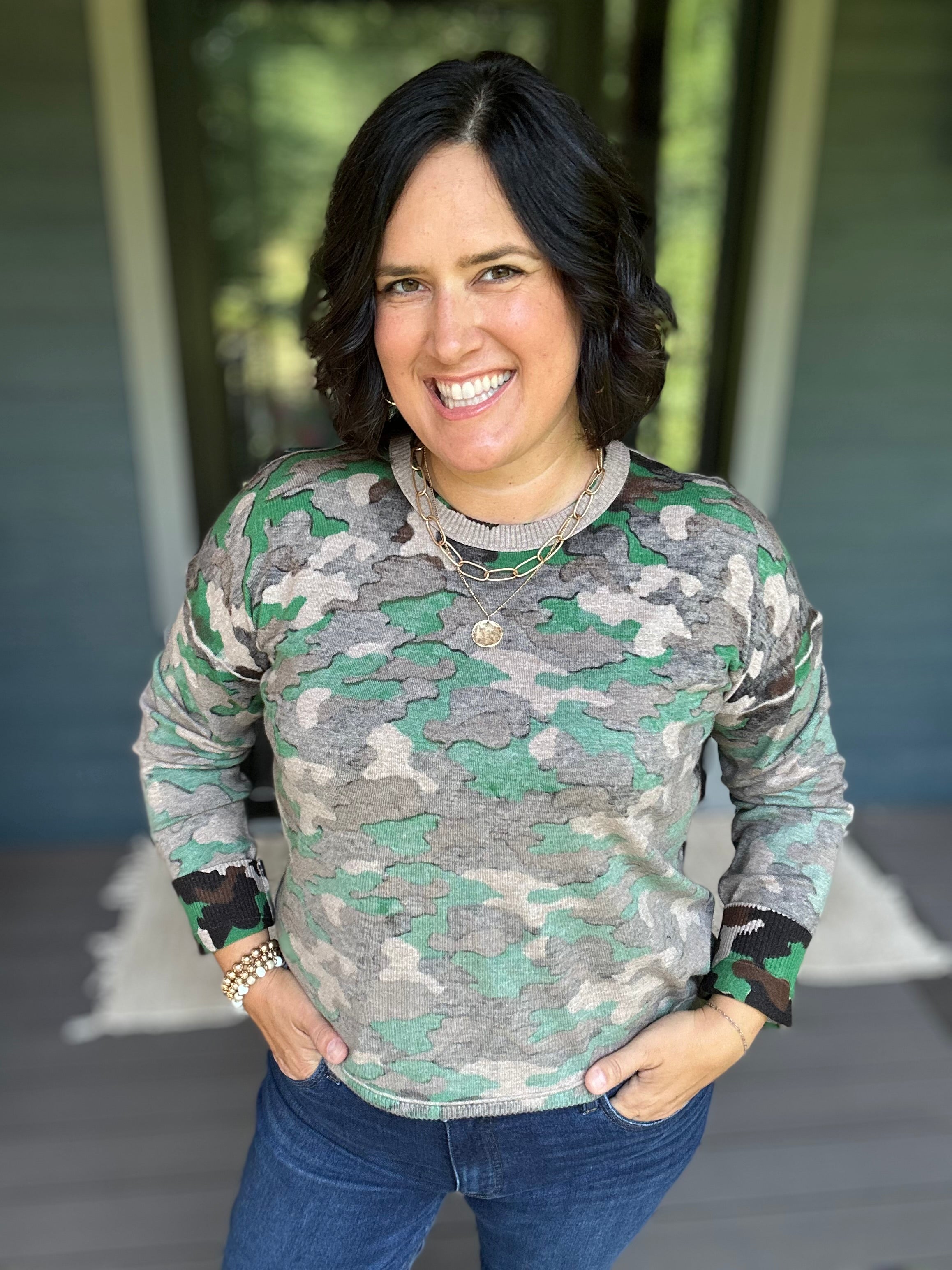 Camo Printed Crew Neck Sweater Top - Sweater FATE by LFD