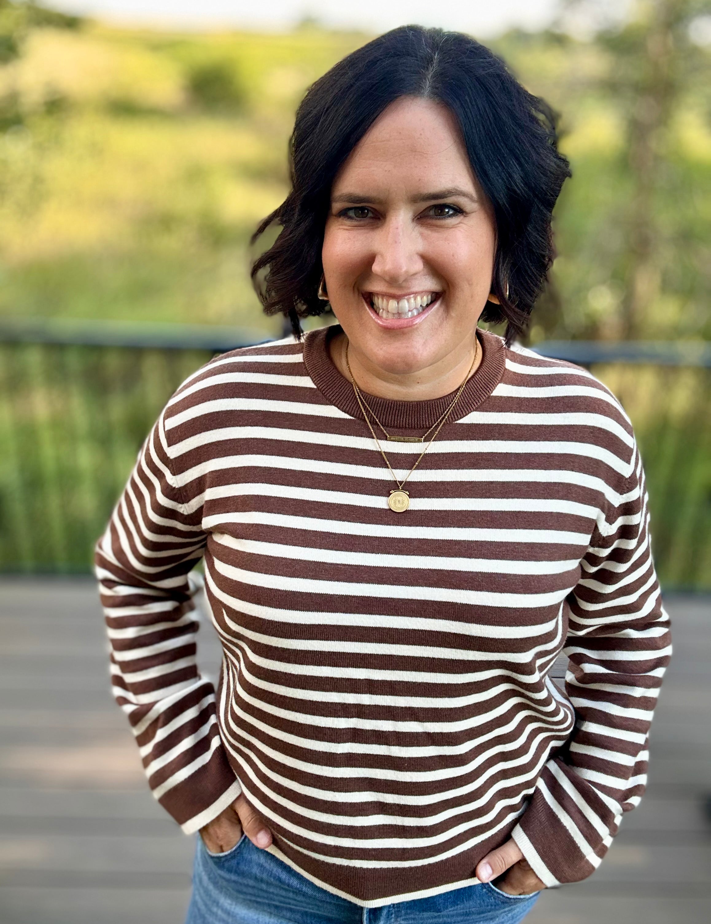 Brown & Cream Stripe Sweater Top - Sweater Mod Ref