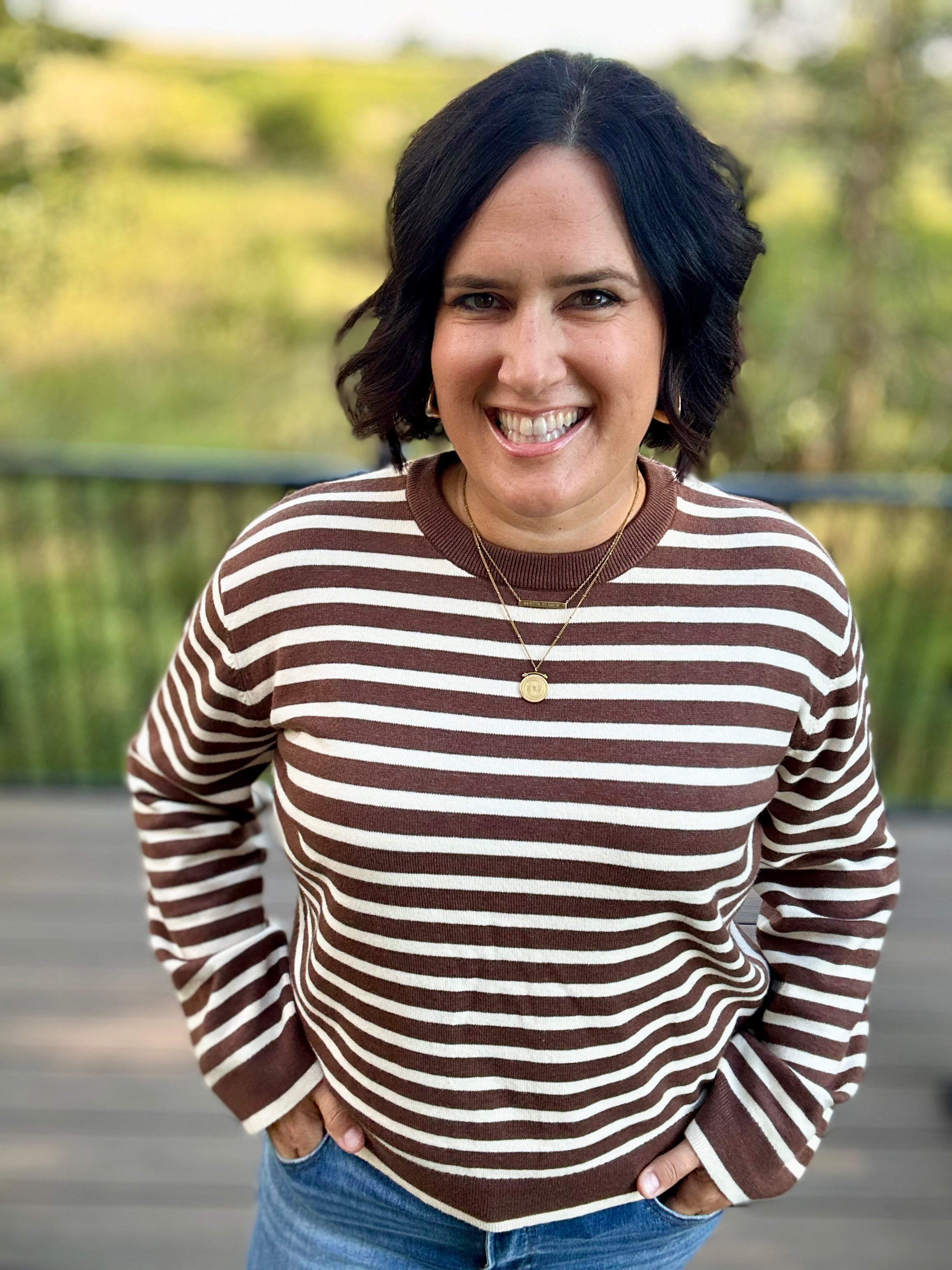 Brown & Cream Stripe Sweater Top - Sweater Mod Ref