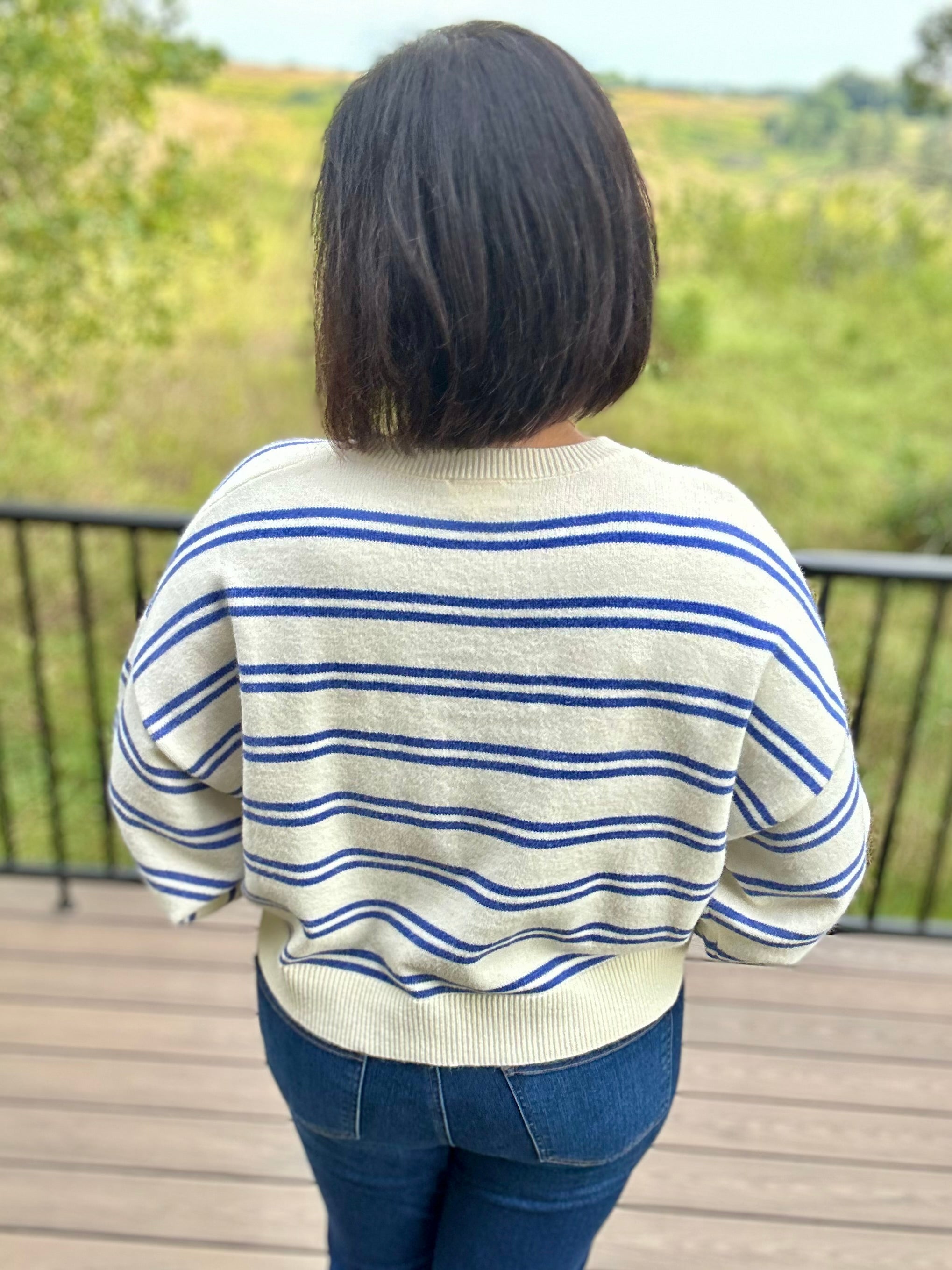 Cream Blue Stripe Oversized Sweater Top - Sweater Le Lis