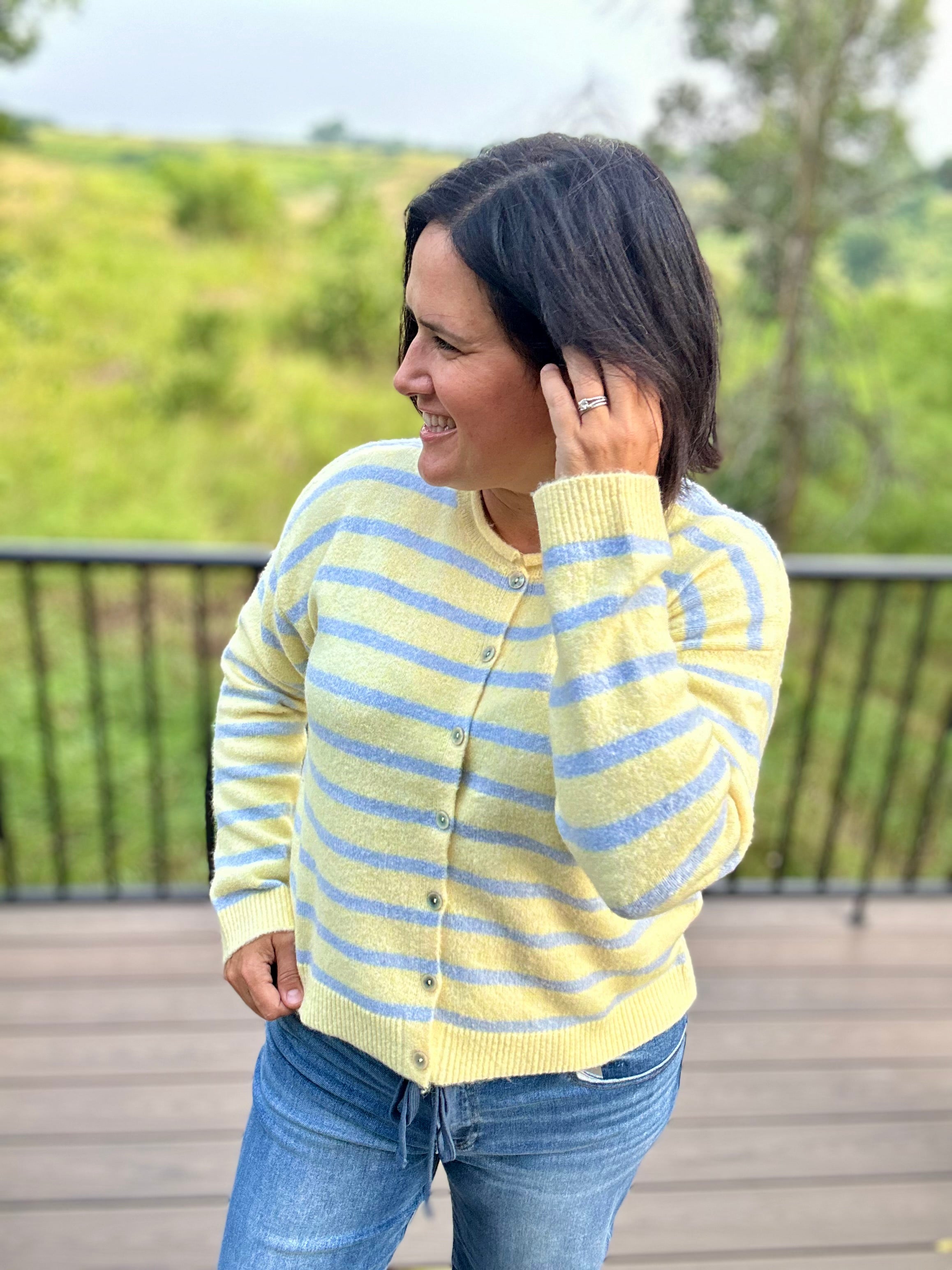 Daisy Sky Striped Cardigan Sweater Tops- Cardigans WISHLIST