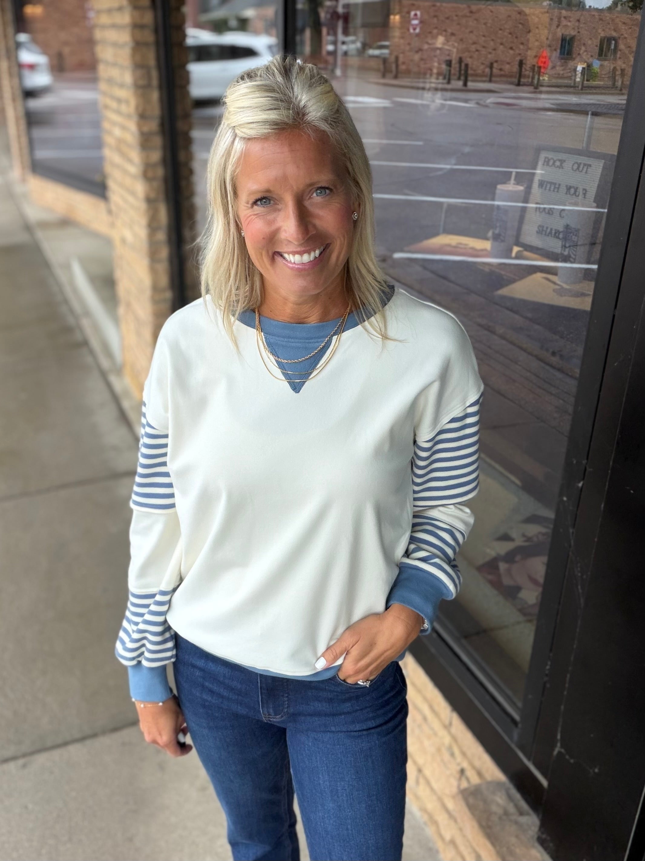 Cream/Blue Color Block Top STACCATO