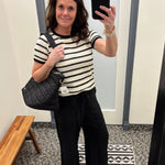 Ivory/Black Pointelle Striped Top Top - Sweater STACCATO