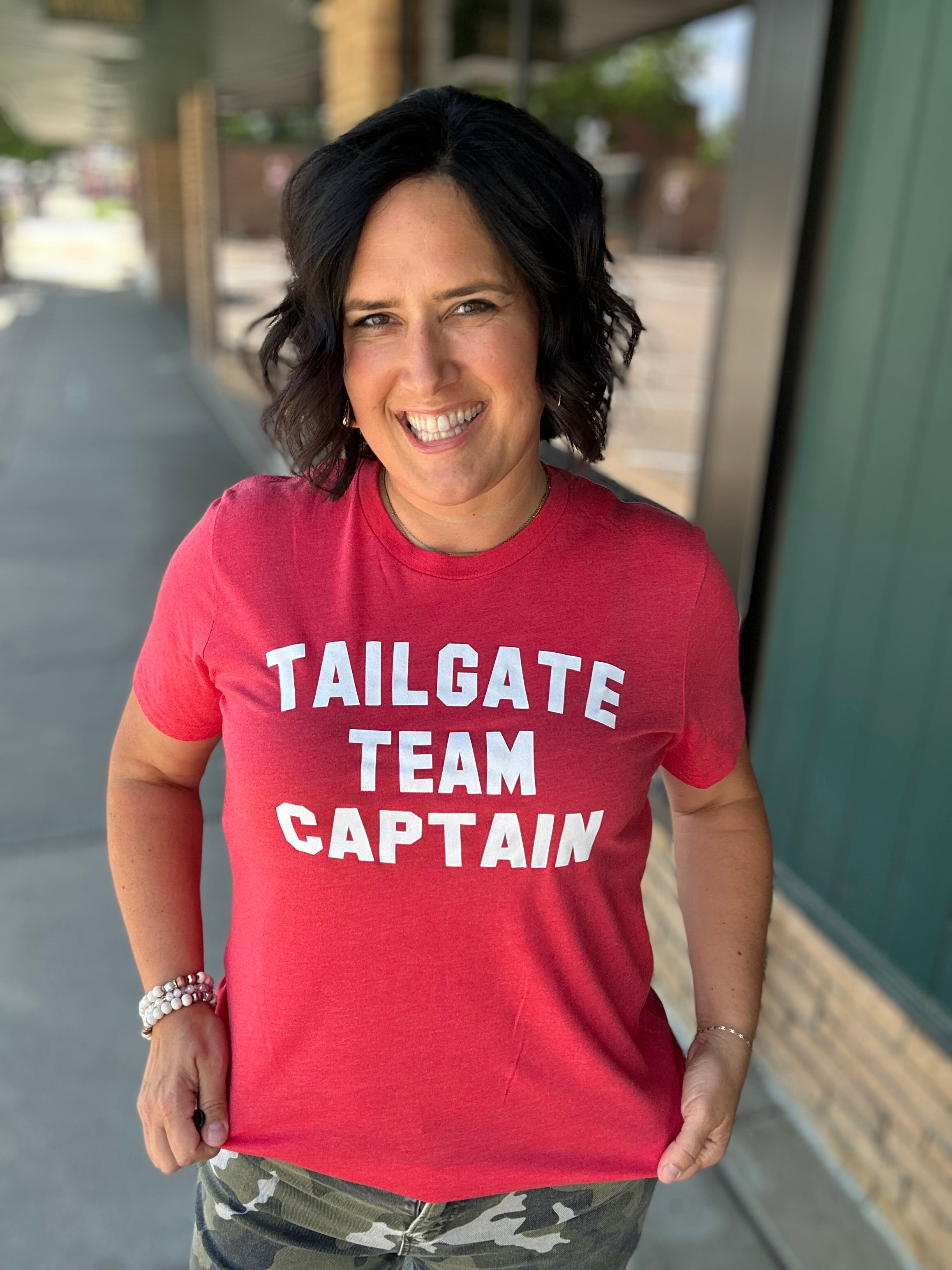 Red Crew Team Captain Tee Tops- Tees MUGSBY