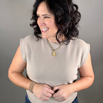 Taupe Cloudy Knit Muscle Tee Top - Tee TRES BIEN