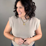 Taupe Cloudy Knit Muscle Tee Top - Tee TRES BIEN