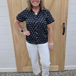 Polka Dot Bubble Sleeve Blouse Tops- Blouses DOE & RAE
