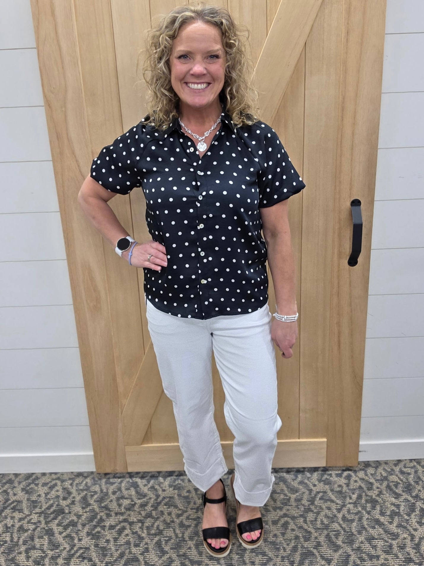 Polka Dot Bubble Sleeve Blouse Tops- Blouses DOE & RAE