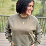 Army Green Mixed Waffle Knit Top Top - Sweatshirt TRES BIEN