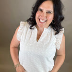 White Eyelet Ruffle Cap Sleeve Top Tops- Blouses DOE & RAE