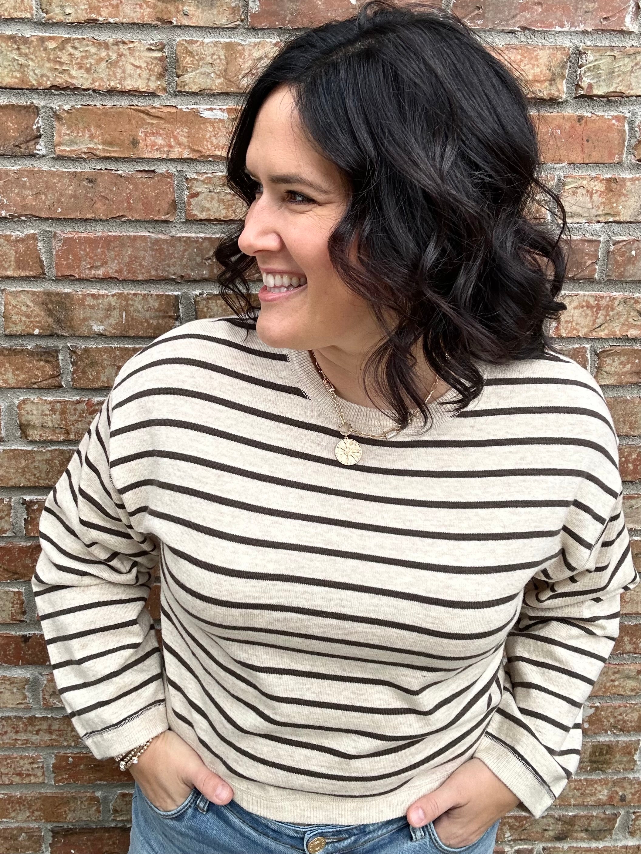 Oatmeal/Charcoal Soft Knitted Top Top - Sweater MIOU MUSE