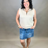 Oat Zip Front Sleeveless Sweatshirt Top - Sweatshirt DOE & RAE