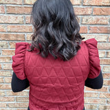 Burgundy Ruffle Sleeve Quilted Vest