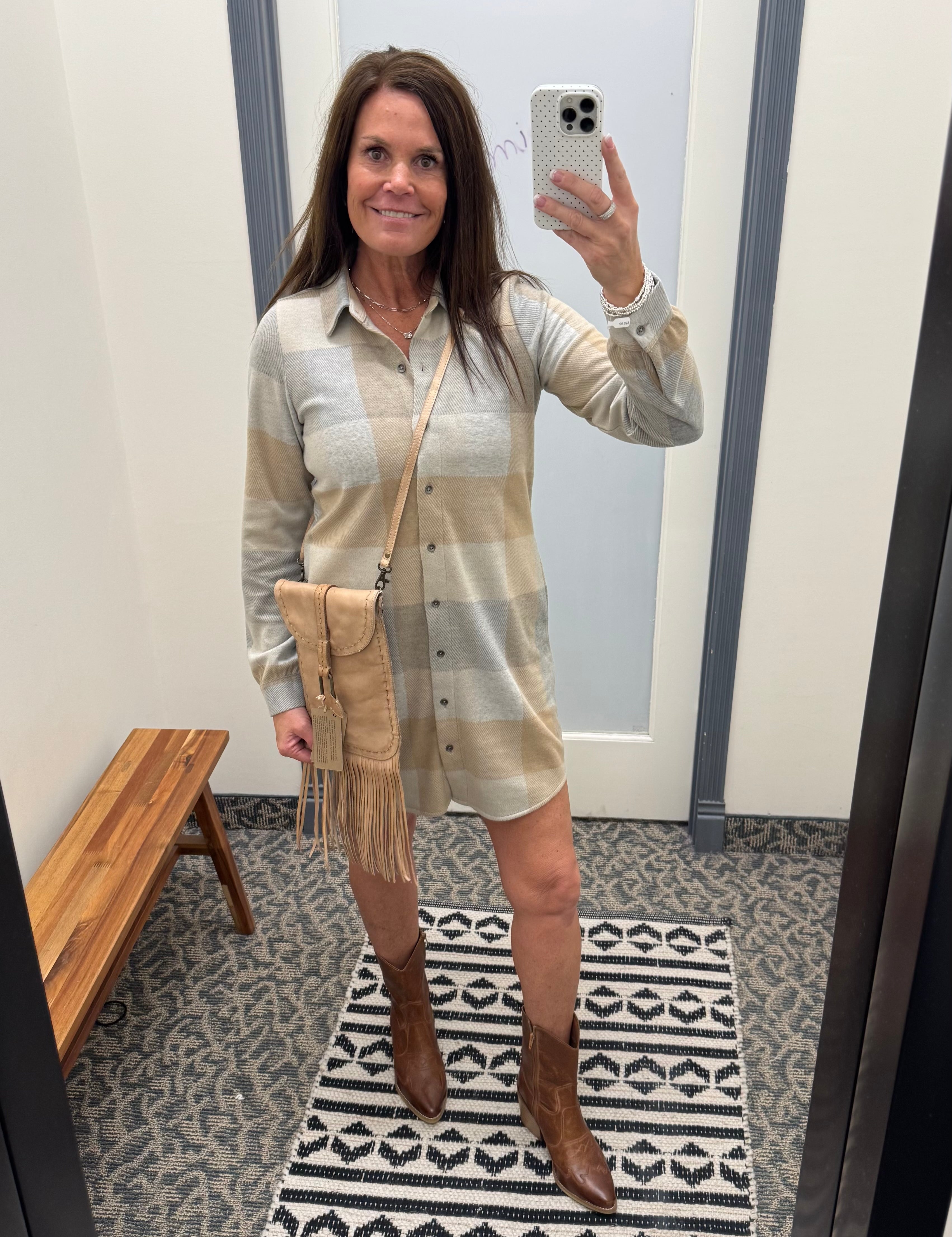 Grey/Tan Lynden Flannel Dress Dresses FLAG AND ANTHEM